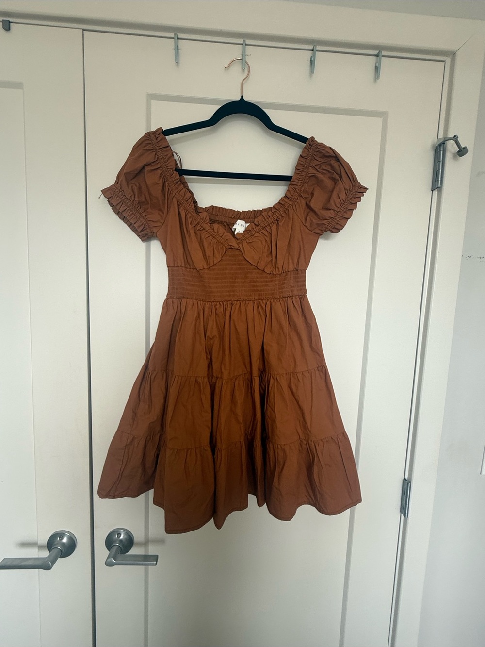 Rust Brown Puff Sleeve Mini Dress